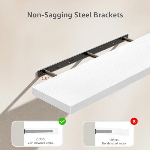 QEEIG Floating Shelves for Wall 35.4" Long - Wall Mounted Shelf Bathroom Kitchen Living Room Bedroom Farmhouse Home Decor Display Bookshelf Large 35.4 x 9.3 inch Set of 2, White (008-90W) - color: B. White, size: 35.4"