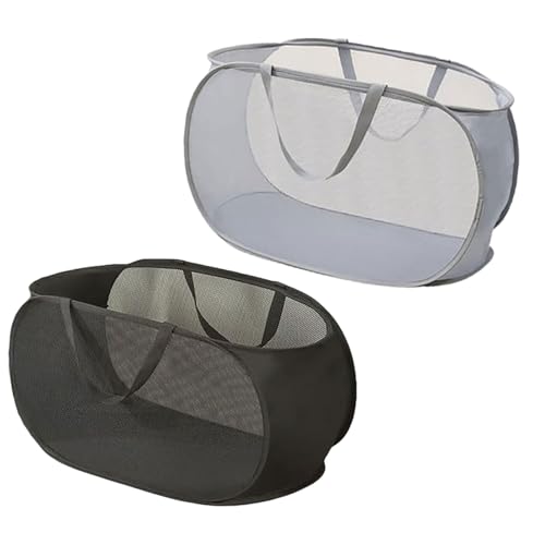 2 Piece Popup Mesh Laundry Basket Durable Handles Collapsible Laundry Baskets Folding Clothes Pastic Hamper for Laundry Room College Dorm (Black/Gray) - color: Black/Gray
