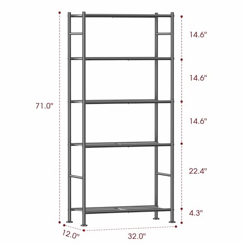Sakugi Storage Shelves - 5 Tier Shelf Organizer, Sturdy Metal Garage Shelving with Adjustable Leveling Feet, Space-Saving Shelves Organizer for Pantry, Laundry, Kitchen (32" x 12" x 71", Black) - color: Black, size: 32.0W x 12.0D x 71.0H (5T)