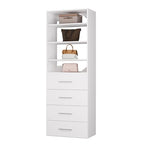 ROOMTEC Modular Closet System, 19.5" 4 Drawer Shelf Closet Tower Wall-Mounted Closet Organizer, Wooden Tower for Walk-In Closets, Wardrobe Storage Kit, White - size: 19.5" Wide, style: Model 8