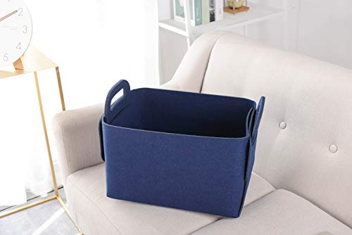 Minoisome Storage Basket Felt Storage Bin Collapsible& Convenient Box Organizer with Carry Handles for Office Bedroom Closet Babies Nursery Toys Laundry (Navy Blue, 15.7inch（L）×11inch（W）×10inch（H）) - color: Navy Blue, size: 15.7inch（L）×11inch（W）×10inch（H）