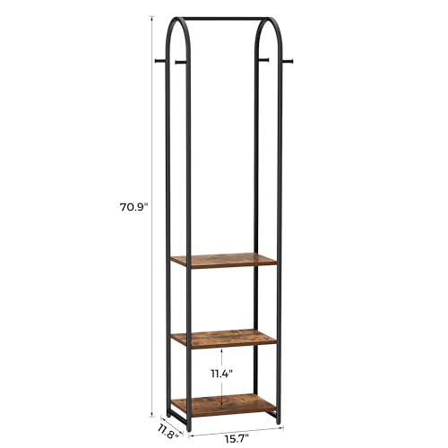 Garment Rack, Coat Rack With 3 Shelves and 4 Hooks, 71" H Clothes Stand For Hanging Clothes, Hanging Rod For for Bedroom, Hallway, Entryway, Office, Living Room, Rustic Brown and Black - color: Rustic Brown and Black, style: with Arched Top