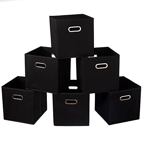 Fabric Cloth Storage Bins,Fabric Cube Organizer with Dual Handles Foldable Cube Storage Baskets for Home Bedroom Storage,Set of 6, Black - color: Black, size: 6 Pack