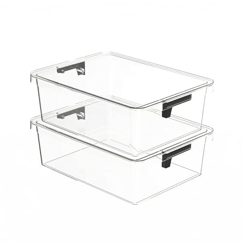 Bra Drawer Organizer for Women - 2 PCS Clear Plastic Storage Box with Lid and Dividers for Socks, Underwear, Bras, Ties, and Closet Organization - color: Clear