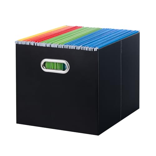 Oterri Cardboard File Organizer Box for Hanging File Folders Letter Size,Large File Box for Computer Desk,File Cabinet,Working Home,Office,Classroom (Black, Letter Size - 1 Pack) - color: Black, size: Letter Size - 1 Pack-Large