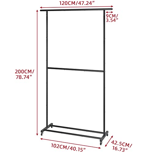 Sywhitta Double Rod Clothing Garment Rack, Rolling Clothes Organizer on Wheels for Hanging Clothes, Easy to Assemble, Adjustable, Black - color: Black, size: No mesh