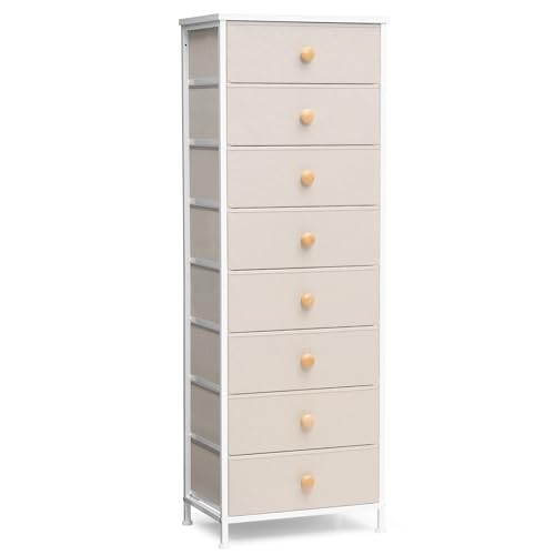 Crestlive Products Tall Dresser, 8-Drawer Fabirc Storage Tower, Chests of Drawers - Vertical Organizer Unit for Bedroom, Hallway, Entryway, Nursery, Closets - Steel Frame, Wood Top & Handles (Beige) - color: Beige, style: Narrow-8 Drawers