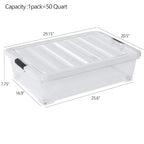 50 Quart Plastic Under Bed Storage Boxes, Clear Under Bed Storage Containers with Wheels, 3-Pack - size: 50L
