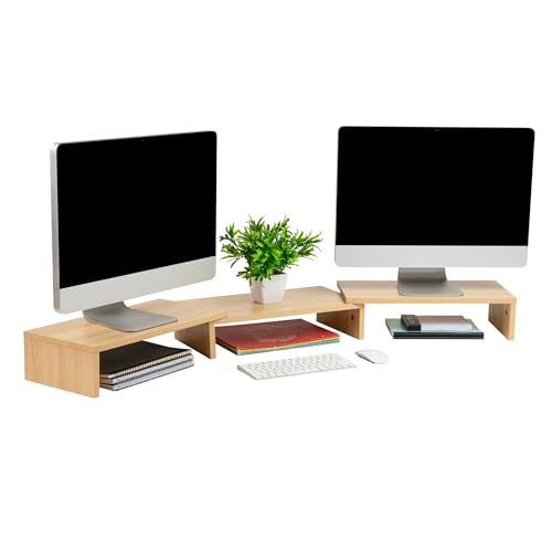 Mind Reader Dual Monitor Stand, Desktop Organizer, Laptop Riser, Office, MDF, 51.25"L x 9.25"W x 4.75"H, Brown - color: Brown