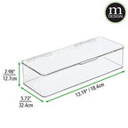 mDesign Office Supplies Desk Organizer Box with Lid for Staplers, Scissors, Pens, Sticky Notes, Highlighters, Tape - 3" Tall, Long, Clear - size: 5.75 x 13.4 x 3 (Pack of 1)