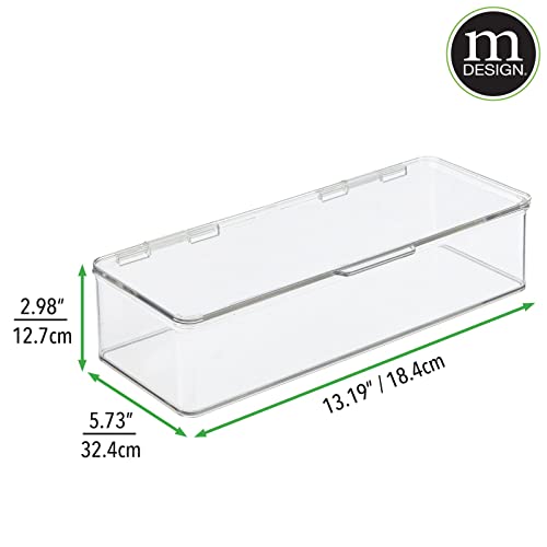 mDesign Office Supplies Desk Organizer Box with Lid for Staplers, Scissors, Pens, Sticky Notes, Highlighters, Tape - 3" Tall, Long, Clear - size: 5.75 x 13.4 x 3 (Pack of 1)