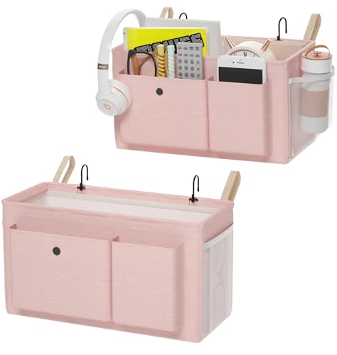 Edudif Bedside Caddy Bedside Organizer with Fixed Straps & Water Bottle Holder, Bunk Bed Caddy ideal for Home, Dorm, Hospital, Crib, Versatile Bedside Storage Solution (Pink 2pcs) - color: Pink 2pcs