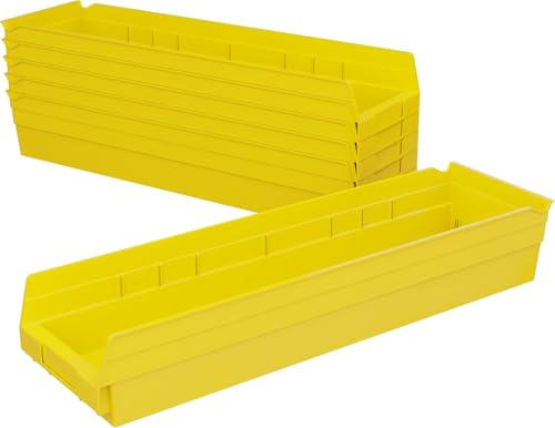 Akro-Mils 30164 Plastic Shelf Bins, Heavy Duty Storage Bins for Garage, Closet, and Drawer Organization, 24-Inch x 6-1/2-Inch x 4-Inch, Yellow, 6-Pack - color: Yellow
