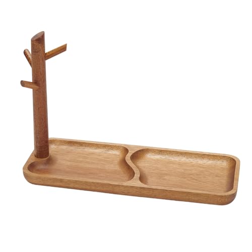 INFUNLY Wooden Key Holder with Tray 11.8x4.7x7.5 Inches Key Tray for Entryway Table Rustic Home Organizer Acacia Wood Key Tray Key Chain Display Stand for Home Phone Bracelets Watches