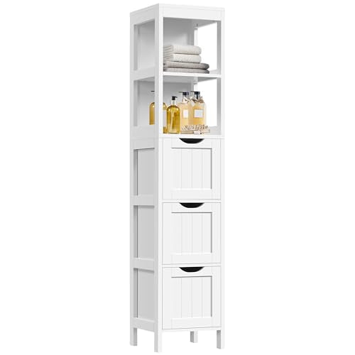 Yaheetech 56” Tall Bathroom Storage Cabinet, Slim Storage Organizer with 3 Drawers & 2 Shelves, Narrow Freestanding Floor Cabinet for Living Room/Hallway/Corner/Small Space, White - color: White, size: 56"H