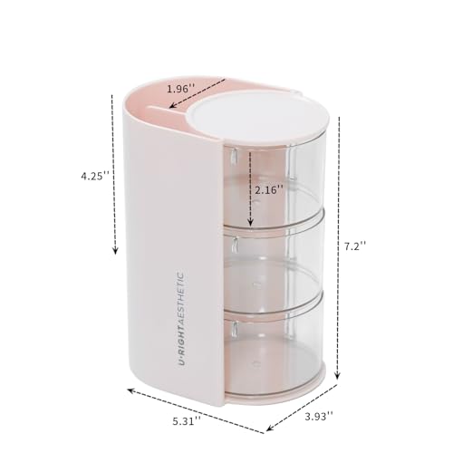 FABROK 3-Layer Hair Accessories Organizer with Brushes Holder, Rotating Small Jewelry Box for Hair Ties Clip Earring Necklaces, Bathroom Vanity Desktop Organizer Case for Cotton Swab(Pink) - color: Pink, size: 3-Layer