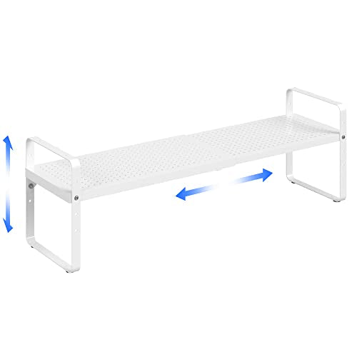Expandable Cabinet Shelf Organizer Adjustable Metal Spice Rack Stackable Freestanding Counter Storage Shelves for Kitchen Cabinet Under Sink Office Desk (White - 1Pack - L16.5-27'' * W8'' * H9.6'') - color: White - 1pack - L16.5-27'' * W8'' * H9.6''