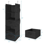MAX Houser 5 Tier Shelf Hanging Closet Organizer, Cloth Hanging Shelf with 2 Sturdy Hooks for Storage, Foldable (Black-D2) - color: Black-d2