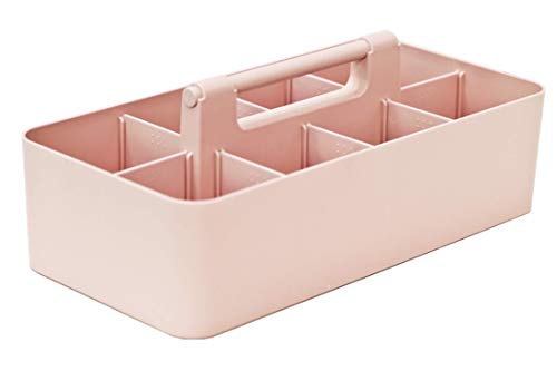 New Plastic Portable Makeup Organizer Caddy Tote Divided Basket Bin with Handle, for Bathroom Storage Made In USA (Indie Pink) - color: Indie Pink