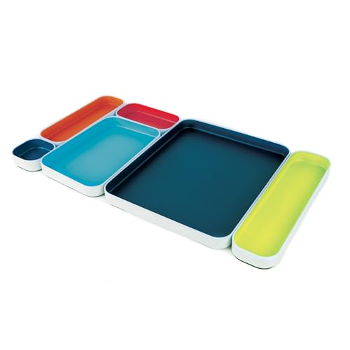 Three by Three Seattle 6 Piece Metal Organizer Tray Set for Storing Makeup, Stationery, Utensils, and More in Office Desk, Kitchen and Bathroom Drawers (1 Inch, Assorted Colors, Stripes) - color: Assorted Colors, Stripes, size: 6 Piece