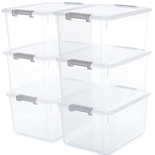 Citylife 6 Packs 32 QT Plastic Storage Bins with Lids Large Stackable Storage Containers for Organizing Clear Storage Box for Garage, Closet, Kitchen - size: 32 Qt - 6 Packs