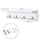 SONGMICS Entryway Hanging Coat Rack, Wall-Mounted Wooden Shelf, with 4 Double Hooks, Wall Floating Shelf, White ULHR42WT