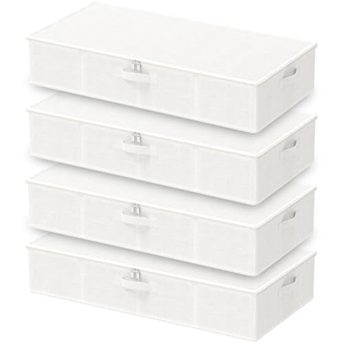 Under Bed Storage Bins, Closet Containers Organizers, Foldable Basket with Zippered, for Blankets, Clothes, Comforters, 4 Pack, White, 31.5 x 15.7 x 5.9 In, XSNY20WL-4 - color: White, size: Large（4 Pack）