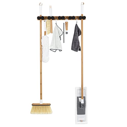 Full Circle Get A Grip, Wall-Mounted Mop and Broom Organizer, Lightweight Bamboo with Foam Pegs, Easy to Install Home Organization, Also Perfect for Garden Tools and Garage, Large - size: Large, 5 pegs