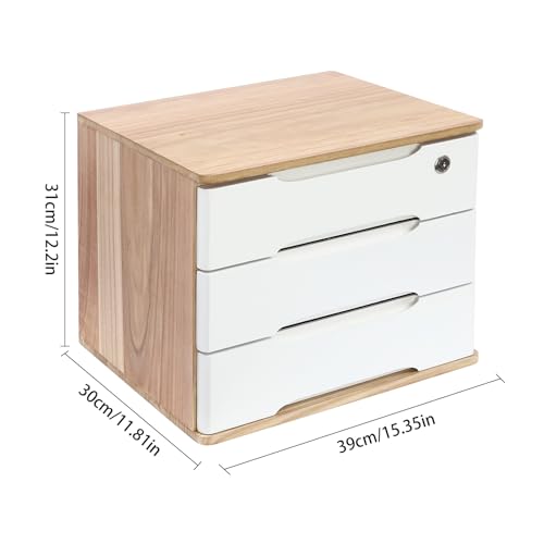 3-Tier Desk Organizer with Lockable Drawers,1 Locks & 2 Keys, Categorized Storage Desktop File Cabinet,Wooden Desktop Storage Box (Wood Color, White) - color: Wood Color/White-3 Tiers