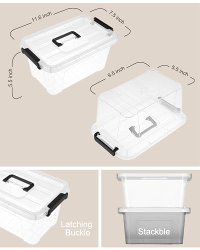 NUMIFUN Plastic Storage Bins with Lids 6 Pack Storage Organizer, 7 Quart Stackable Storage Bins with Buckle-Up Latches and Handle Storage totes easy for Home Office Pantry Organization, Clear Lids - color: Clear