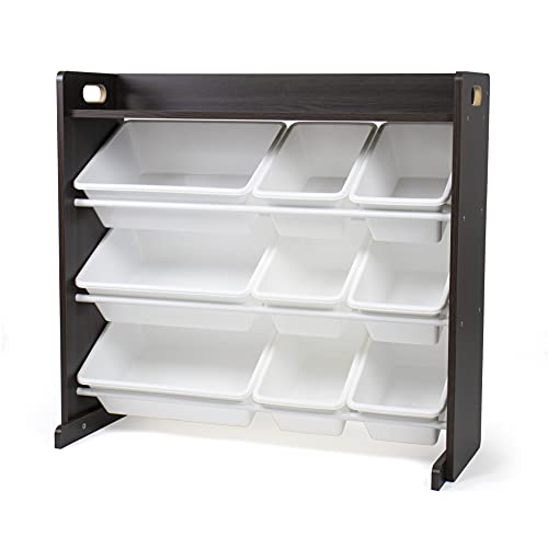 Humble Crew Toy Storage Organizer with 9 Removable Storage Bins for Kids Playroom, 3-Tier with Top Shelf Toddler Toy Organization and Storage, Espresso/White - color: Espresso/White