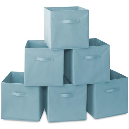 Casafield Set of 6 Collapsible Fabric Cube Storage Bins, Baby Blue - 13" Foldable Cloth Baskets for Shelves, Cubby Organizers & More - color: Baby Blue, size: 13" x 13" x 13"