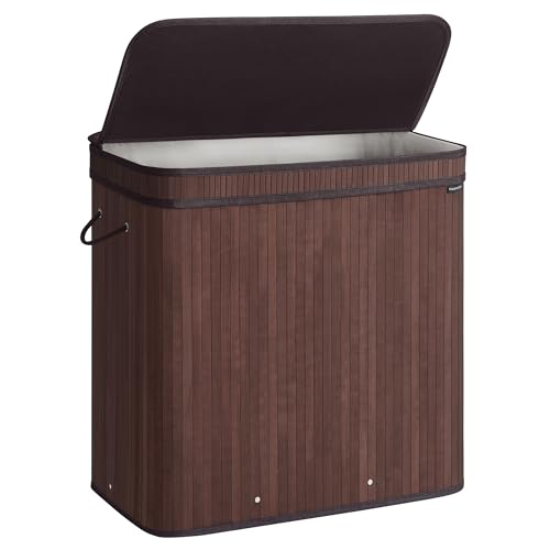 SONGMICS Laundry Hamper with Lid, Bamboo Laundry Basket, Removable Machine Washable Laundry Basket, with Handles, 39.6-Gallons, for Laundry Room, Bedroom, Bathroom, Chestnut Brown ULCB062K01 - color: Chestnut Brown, size: 150 L