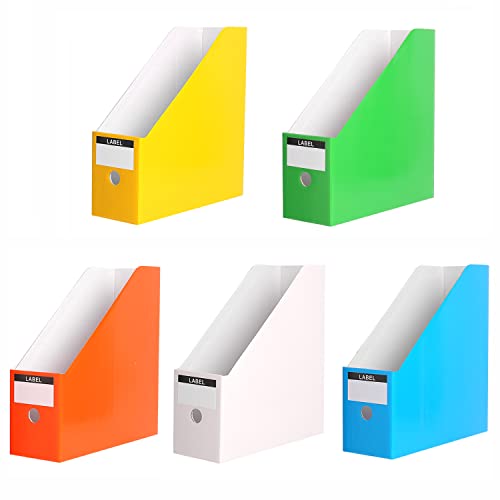 Foldable Desk File Holder Organizer Sturdy Cardboard Magazine Storage Box Document Rack with Blank Label Stickers for Home School Office (5, Multicolor) - color: Multicolor