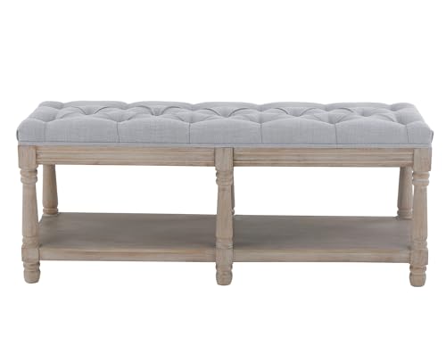 Kmax Storage Entryway Bench Tufted Shoe Rack Bench Wood Window Bench for Hallway Entrance Bedroom Corner, Gray - color: Grey, size: Storage- 2 Seats
