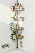 KEGII Shower Caddy Tension Pole, 4-Tier Rustproof Adjustable Corner Bathroom Organizer for Renters, 25–114.2 Inch No Drill Space-Saving Shower Storage Rack, Silver Gray - style: Tension Caddy（Silver Gray）