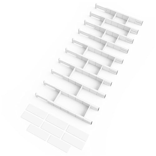 SpaceAid Bamboo Drawer Dividers with Inserts and Labels, Kitchen Adjustable Drawer Organizers, Expandable Organization for Home, Office, Dressers, 10 Dividers with 24 Inserts (17"-22" White) - color: WHITE, size: 2.35''H, 17''-22''L, 10 Dividers
