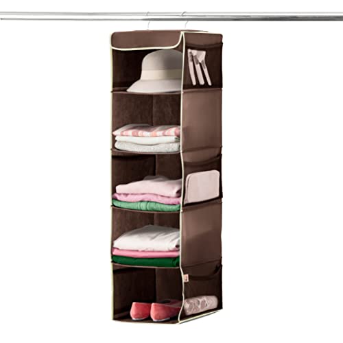 ZOBER Hanging Closet Organizer, 5-Shelf - Hanging Storage Organizer Shelves for Clothes, Towels, Toys - College Dorm Room, Nursery, & Home Closet - color: Java, size: 5-Shelf