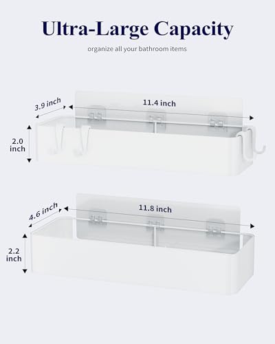 Kitsure Shower Caddy - 2 Pack Adhesive Shower Organizer, Rustproof Metal Shelves, No-Drill Bathroom Organizers and Storage, White, Large - color: White, size: Large