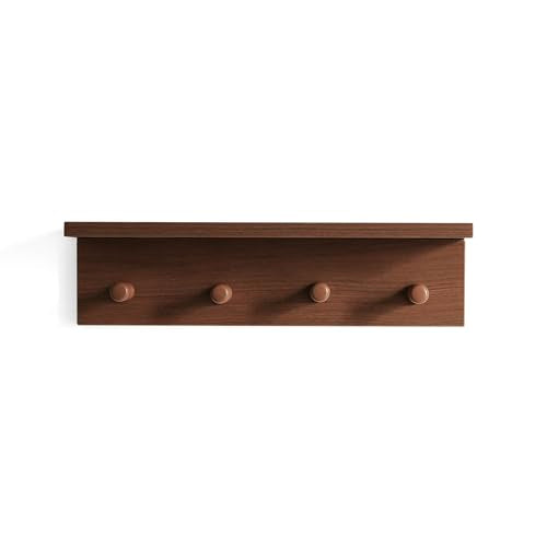 Entrance Coat Rack ，Coat Hooks, Wall-Mounted Wooden Hook Rack, Wall-Mounted Shelves are Very Suitable (Teak Colored Finish—A-1) - style: Teak colored finish—A-1