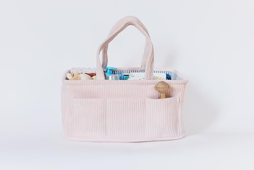 Diaper Caddy Organizer - Baby Pink Curdoroy Baby Storage Bin for Nursery & Car | Baby Shower Basket & registry Essential - color: Baby Pink