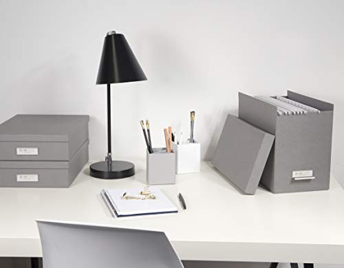 Bigso John Fiberboard Label Frame Desktop File Storage Box - Document Organizer for Important Paperwork - Durable Hanging File Box with a Lid & Metal Label Window - 7.36 x 13.38 x 10.51 in - White - color: White