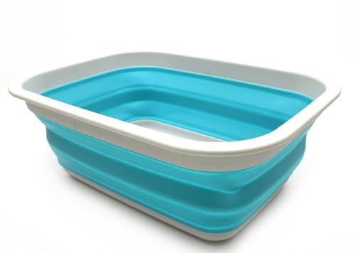 SAMMART 9.2L (2.37Gallon) Collapsible Tub - Portable Outdoor Picnic Basket/Crater - Foldable Shopping Bag - Space Saving Storage Container (M, Grey/Bright Blue) - color: Grey/Bright Blue