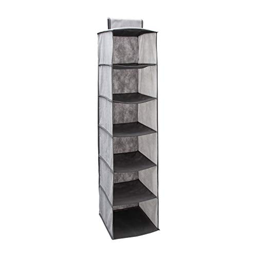 Simplify 6 Shelf Hanging Closet Organizer, Space Saver, Sweater & Clothing Shelves, Breathable Material Keeps Away Dust & Odors, Grey (26606-GREY) - color: Grey, size: 11.81 inches W x 11.81 inches L x 47.24 inches H