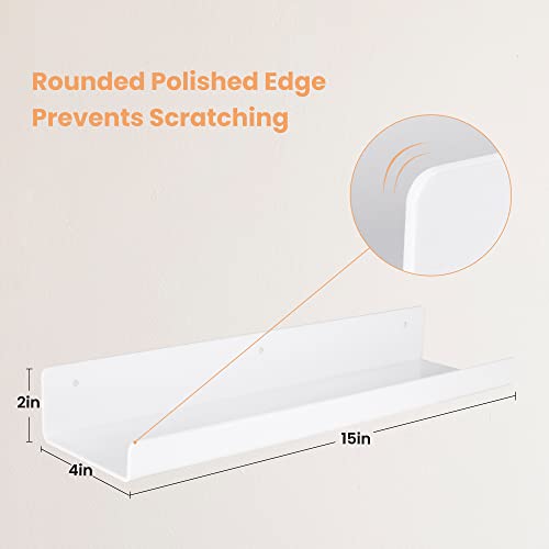 upsimples Acrylic Shelves for Wall Decor, 15" Display Shelf Perfume Organizer for Bathroom, Bedroom, Living Room, Floating Bookshelves for Kids, White, 4 Pack | for Kids, Display Shelf, Organizer, for Bathroom, Bedroom, Living Room Decor - color: White