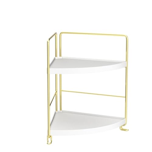FSyueyun 2-Tier Corner Bathroom Counter Organizer, Tool-Less Installation Vanity Shelf Small Plastics Countertop Makeup Tray Skincare Perfume Organizers (Gold) - color: Gold