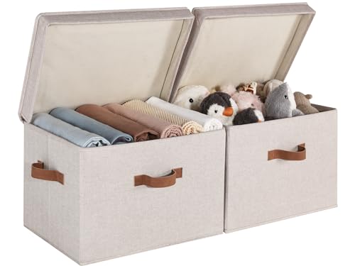 StorageWorks Fabric Storage Bins with Lid, Decorative Storage Boxes for Shelves, Stackable Closet Organizer Basket with Handles, Jumbo, Brown and Beige, 2-Pack - color: Brown and Beige, size: Jumbo