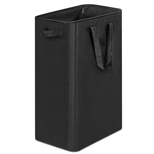 efluky Slim Laundry Basket, Narrow Laundry Hamper with Handles, Collapsible Dirty Clothes Hamper, Tall Laundry Bin for Laundry Room, Dorm and Bedroom, 19.8 Gallon(75L) Black - color: Black, size: 75L without Lid