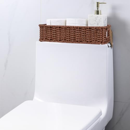 Water-Resistant Toilet Paper Basket: Tank Topper Organizer Brown Handwoven Modern Natural Style - color: Brown, size: small (2-pack)
