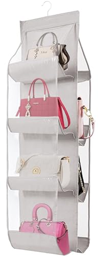 AARAINBOW 1 Pack Hanging Handbag Purse Organizer, Bags Organizor for Purse 8 Pockets Wardrobe Closet Space Saving Handbag Storage, 44.5L x 13.5W (B-Light Gray) - color: B-Light Gray